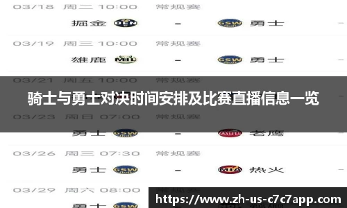 骑士与勇士对决时间安排及比赛直播信息一览